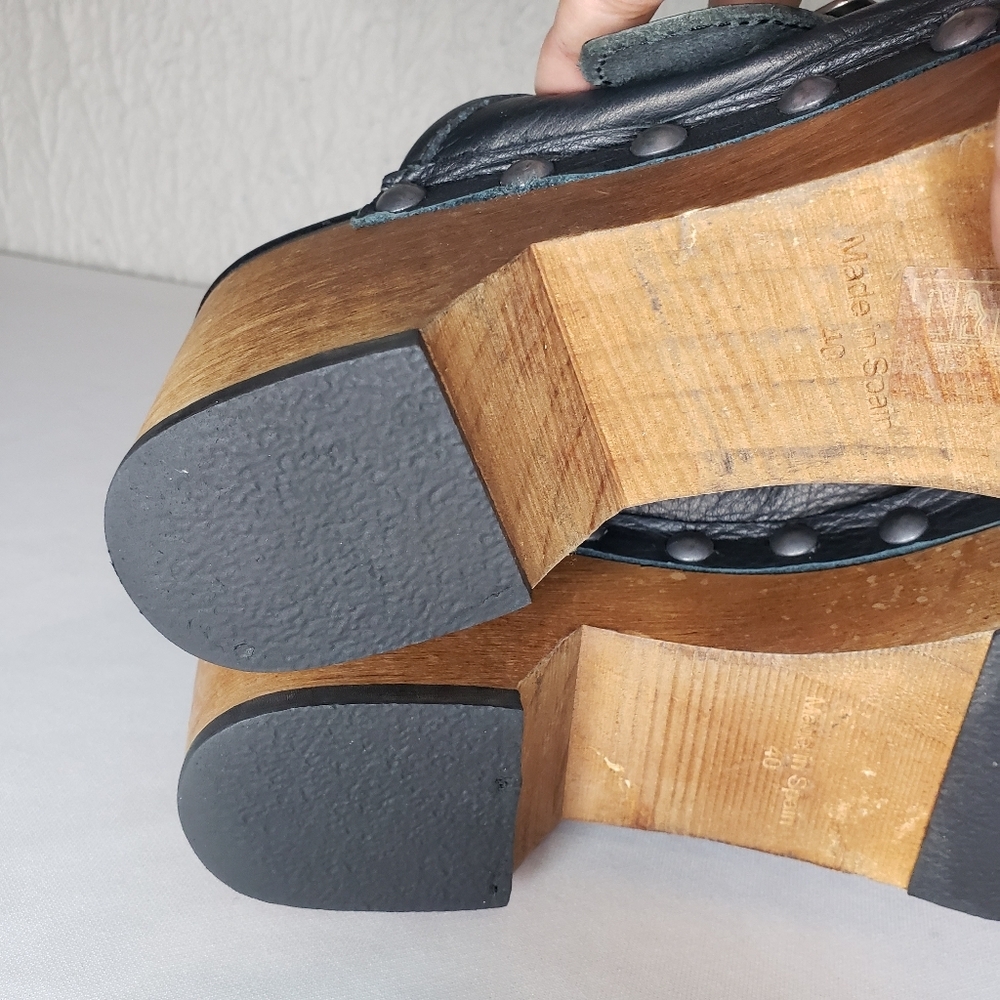 Free People Culver City Platform Wooden Black Clogs Studds Size 40 EU 10 US - Picture 9 of 14